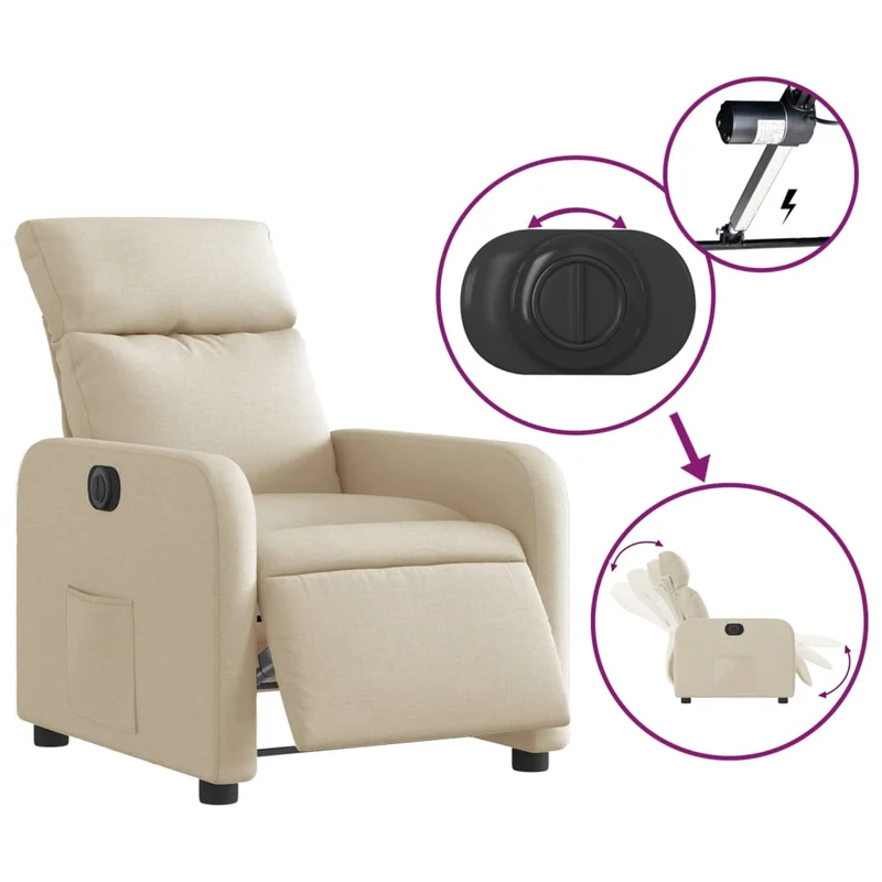 Fauteuil relax TV fonction d'inclinaison électrique très confortable en tissu crème DEC028277