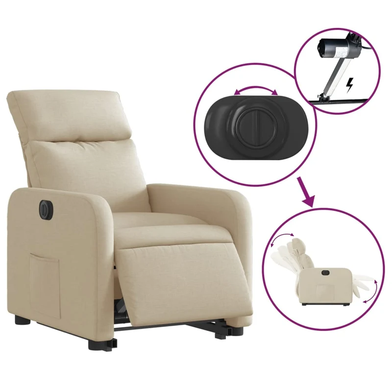 Fauteuil relax TV fonction de levage électrique très confortable en tissu crème DEC028281