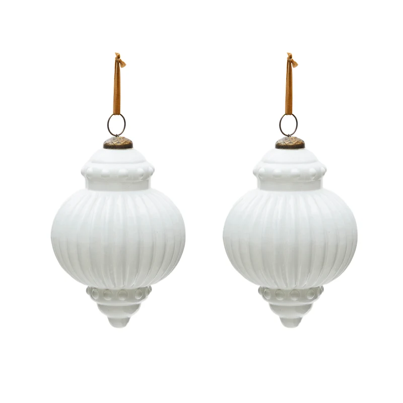 Irlo set of 2 Christmas baubles made of white recycled glass, Ø 13 cm