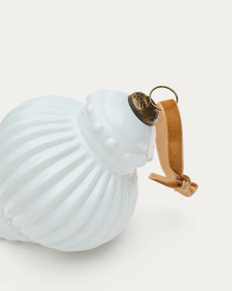 Irlo set of 2 Christmas baubles made of white recycled glass, Ø 13 cm