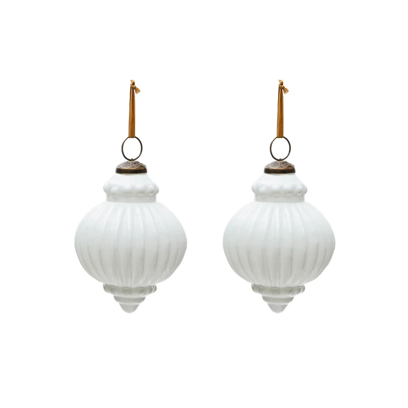Irlo set of 2 Christmas baubles made of white recycled glass, Ø 10 cm