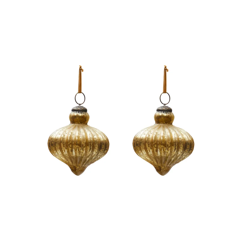 Raj set of 2 hanging ornaments made of gold recycled glass, 10 cm