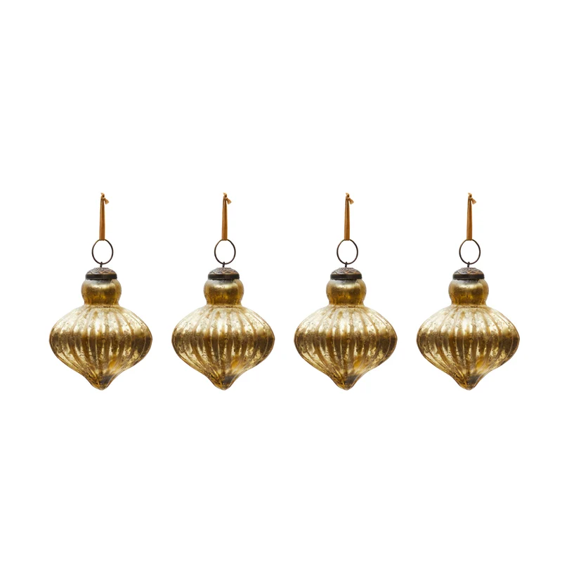 Raj set of 4 hanging ornaments made of gold recycled glass, 8 cm