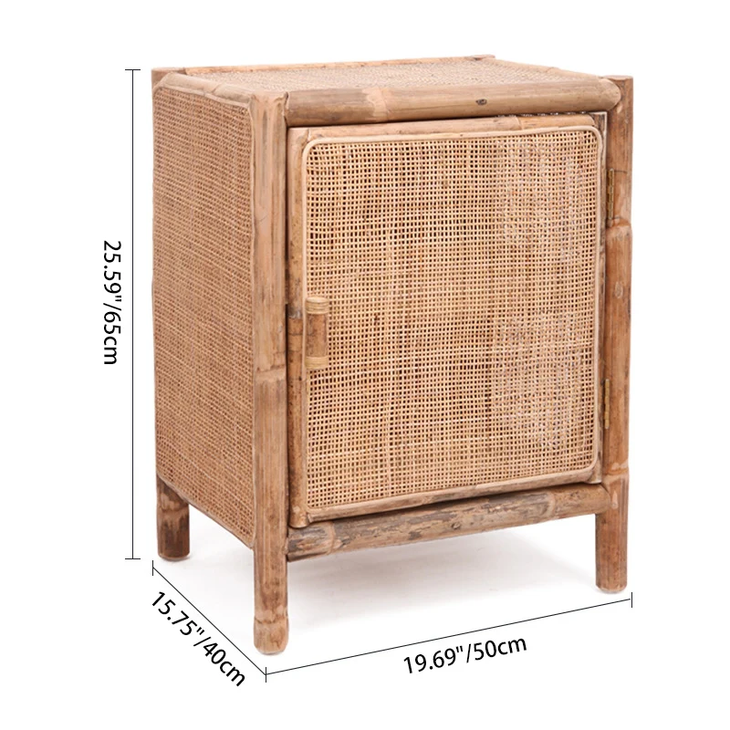 Traditional Chinese Wood Color Storage Cabinet: Natural Indonesian Rattan & Handwoven - Single-Cabinet Storage Sideboard For Living Room