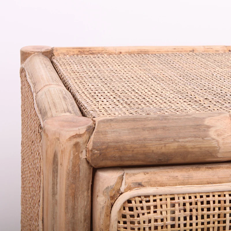 Traditional Chinese Wood Color Storage Cabinet: Natural Indonesian Rattan & Handwoven - Single-Cabinet Storage Sideboard For Living Room