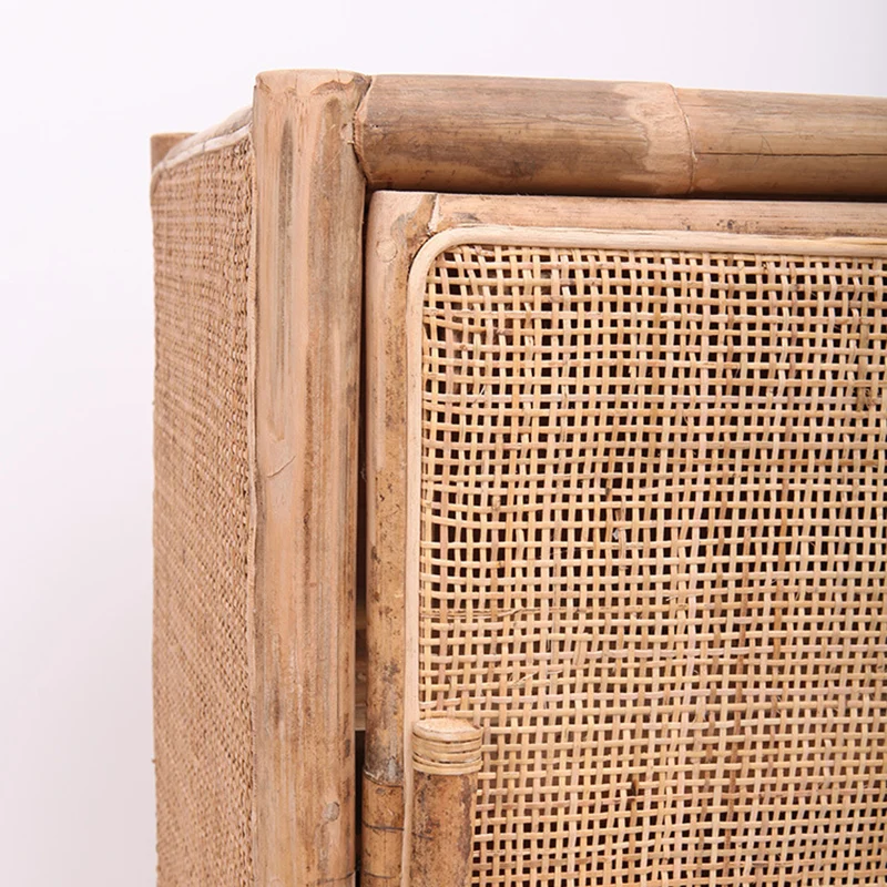 Traditional Chinese Wood Color Storage Cabinet: Natural Indonesian Rattan & Handwoven - Single-Cabinet Storage Sideboard For Living Room