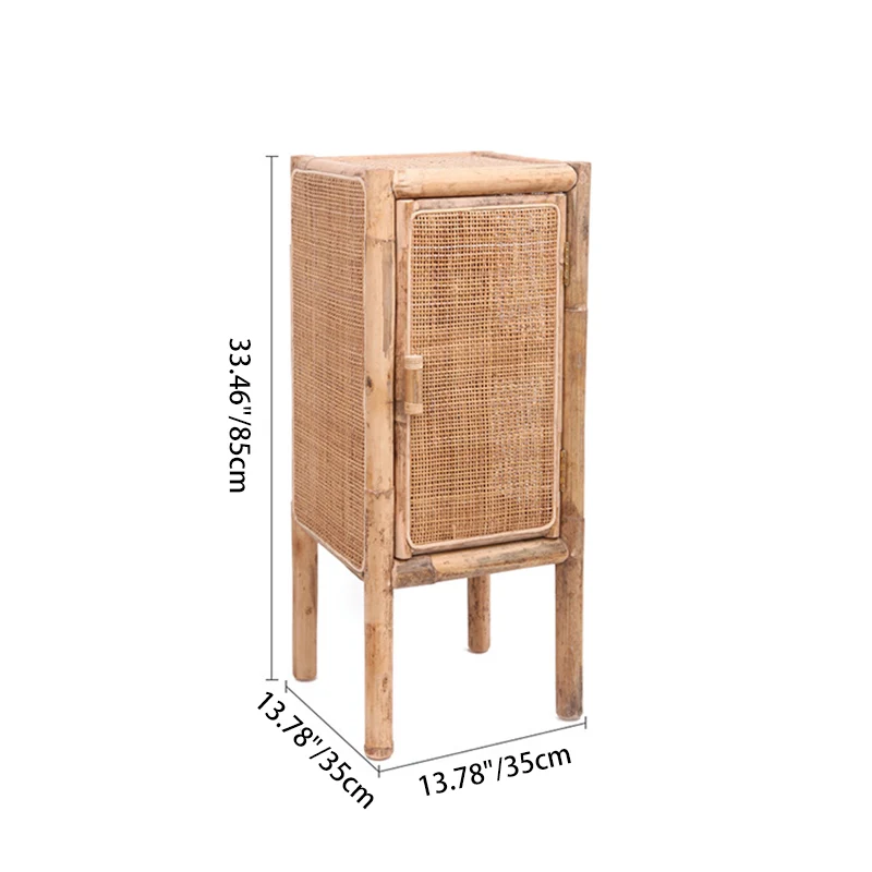 Traditional Chinese Slim Storage Cabinet: Natural Indonesian Rattan & Handwoven - Space-Saving Storage Sideboard For Living Room
