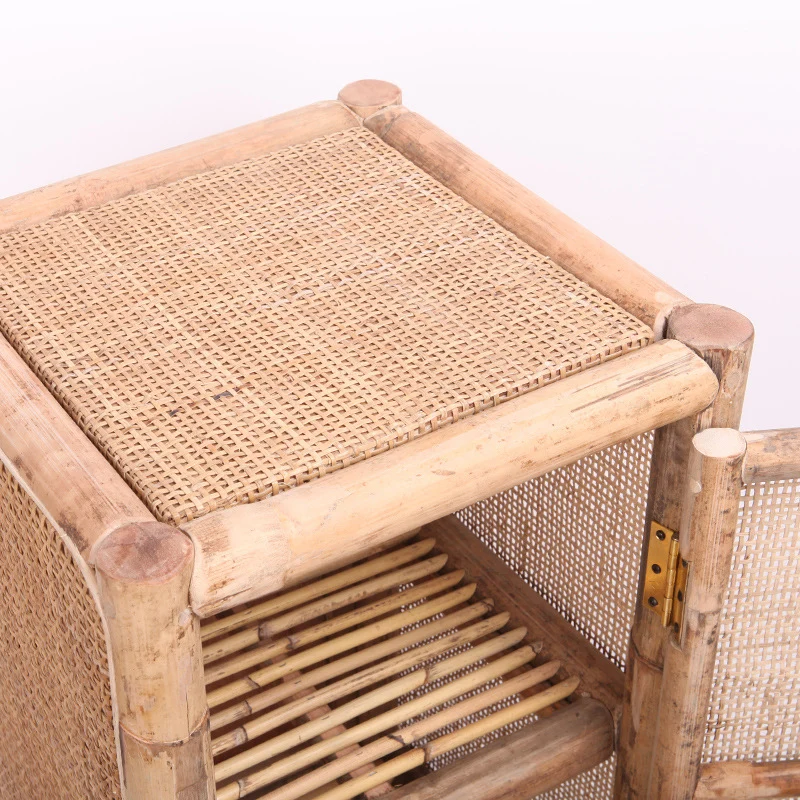Traditional Chinese Slim Storage Cabinet: Natural Indonesian Rattan & Handwoven - Space-Saving Storage Sideboard For Living Room