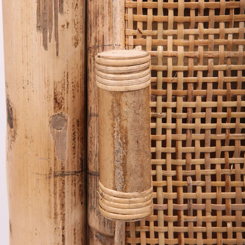 Traditional Chinese Slim Storage Cabinet: Natural Indonesian Rattan & Handwoven - Space-Saving Storage Sideboard For Living Room