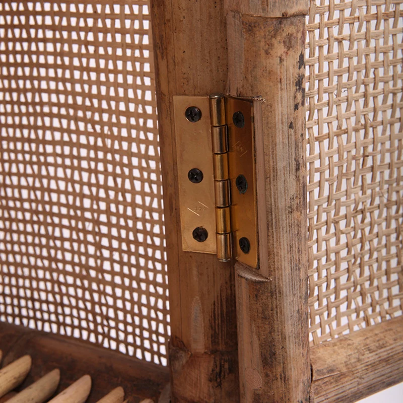 Traditional Chinese Slim Storage Cabinet: Natural Indonesian Rattan & Handwoven - Space-Saving Storage Sideboard For Living Room