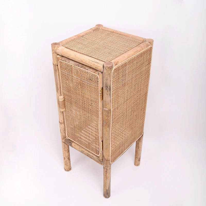 Traditional Chinese Slim Storage Cabinet: Natural Indonesian Rattan & Handwoven - Space-Saving Storage Sideboard For Living Room
