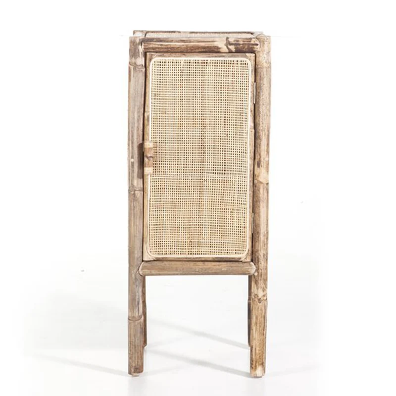 Traditional Chinese Slim Storage Cabinet: Natural Indonesian Rattan & Handwoven - Space-Saving Storage Sideboard For Living Room