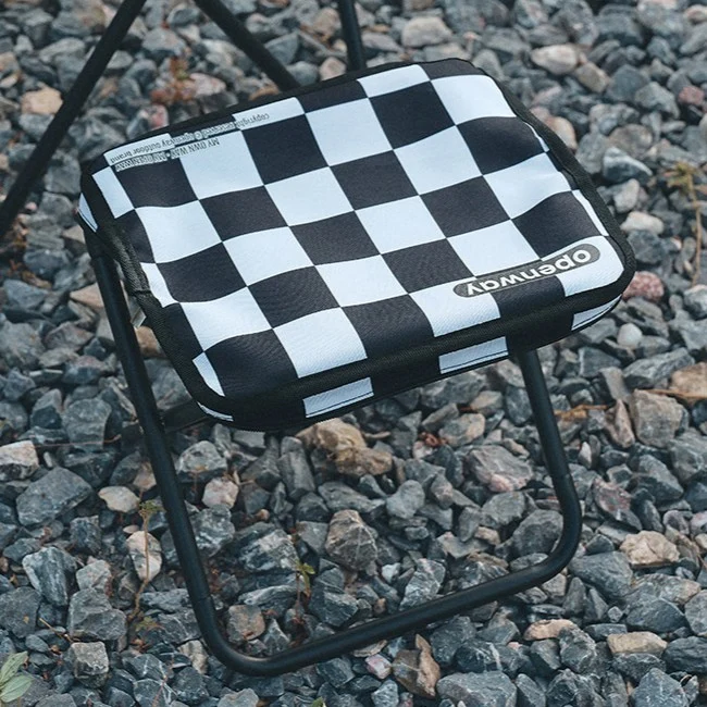 Modern Minimalist Rectangular Carbon Steel Oxford Fabric Foldable Backrest Striped/Plaid Folding Stool For Outdoor