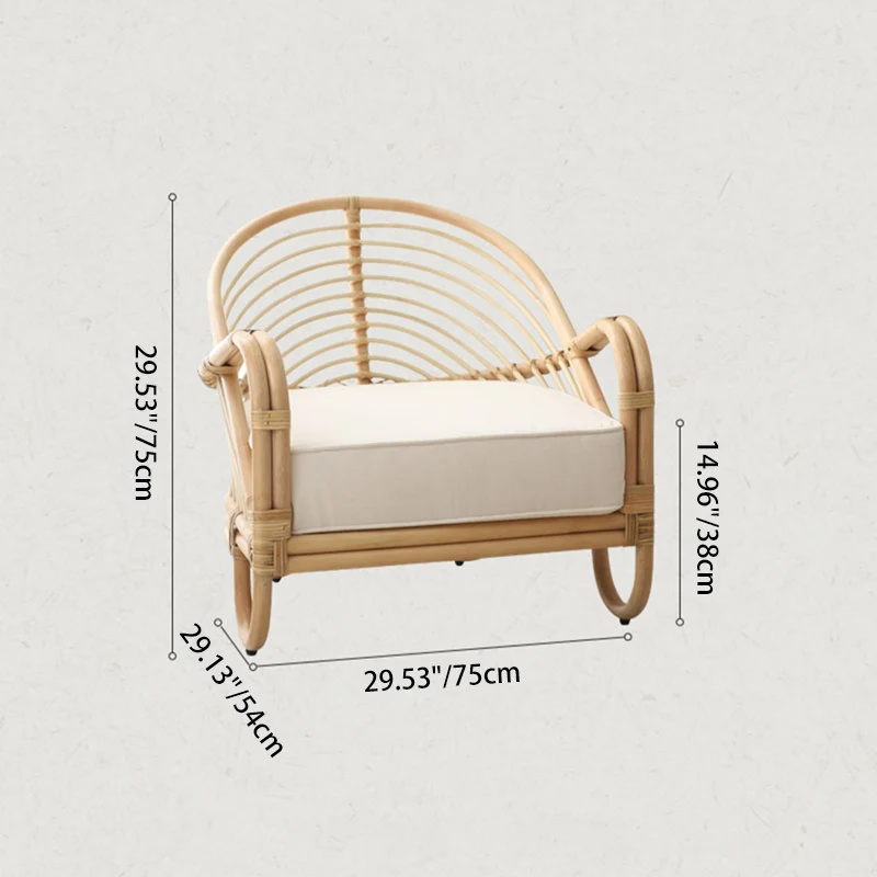 Contemporary Boho Natural Rattan Accent Chair - Curved Handwoven Indonesian Rattan Armchair With Waterproof Fabric Cushion For Living Room