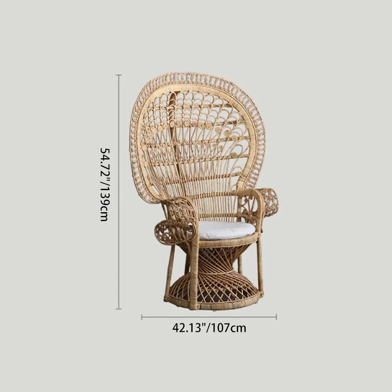 Contemporary Boho Handwoven Indonesian Rattan Accent Chair - High Back Peacock Rattan Lounge Chair With Waterproof Fabric Cushion For Living Room