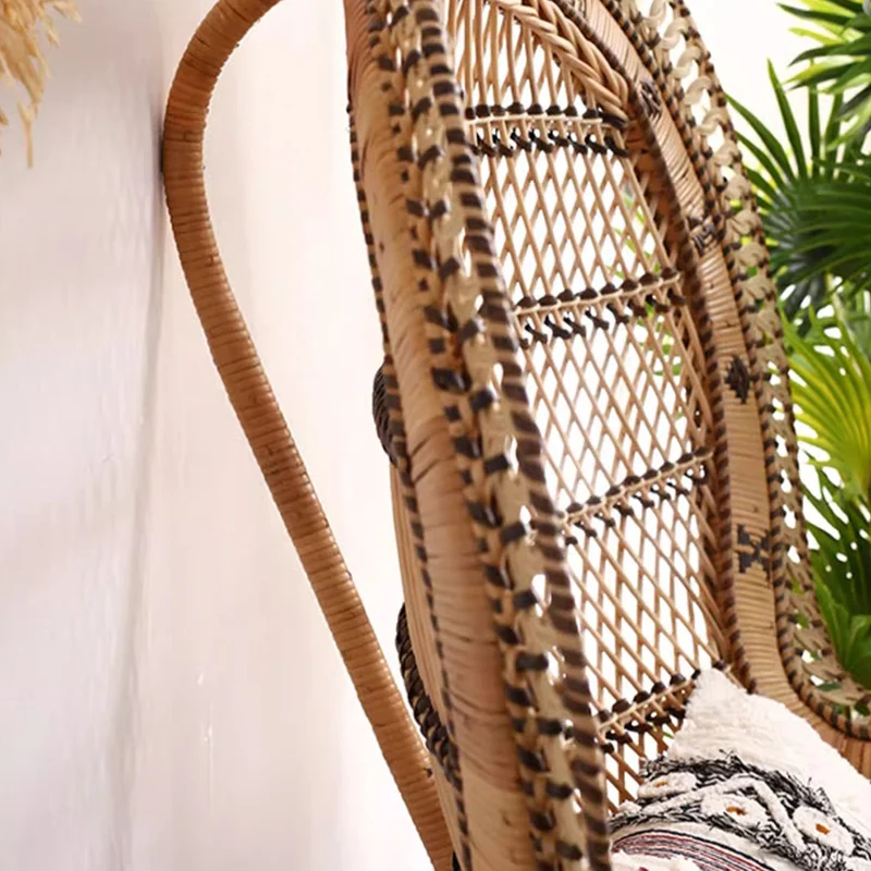 Contemporary Boho Handwoven Indonesian Rattan Accent Chair - High Back Peacock Rattan Lounge Chair With Waterproof Fabric Cushion For Living Room