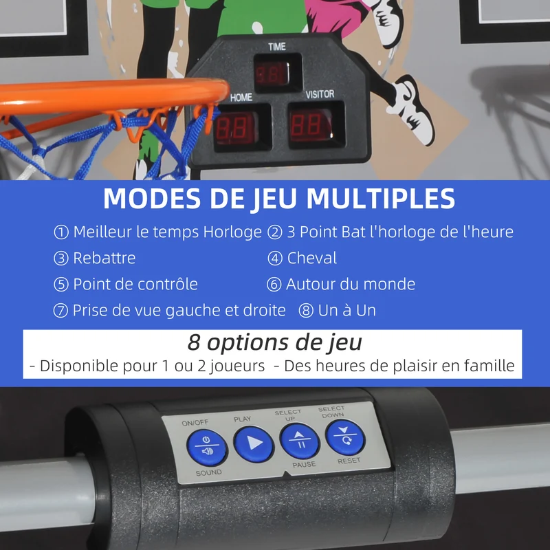 Jeu de basketball arcade pliable double panier 205 x 110 x 205 cm compteur de points jeu 2 joueurs moderne en acier noir 21_0006641
