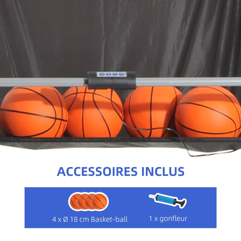 Jeu de basketball arcade pliable double panier 205 x 110 x 205 cm compteur de points jeu 2 joueurs moderne en acier noir 21_0006641