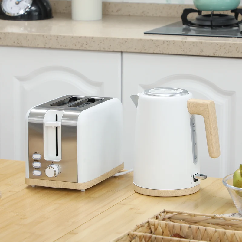 Ensemble bouilloire et grille-pain cuisine 22,4 x 15,6 x 23,9 cm 7 niveaux fini mat moderne en acier inoxydable blanc 21_0000951