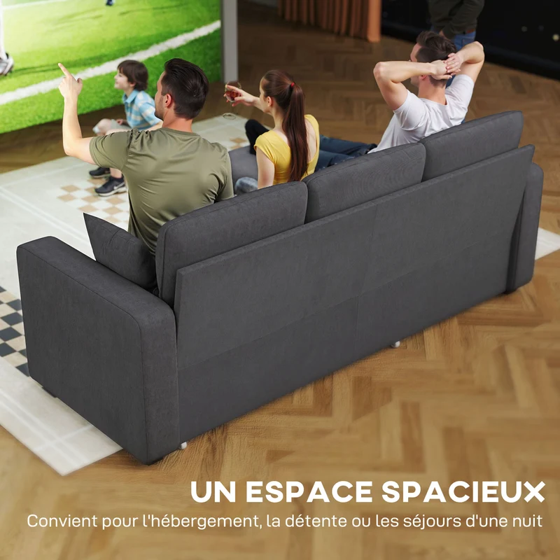 Canapé d'angle convertible 3 places 205 x 135 x 76 cm avec rangement caché pratique moderne en velours côtelé gris foncé 21_0003601