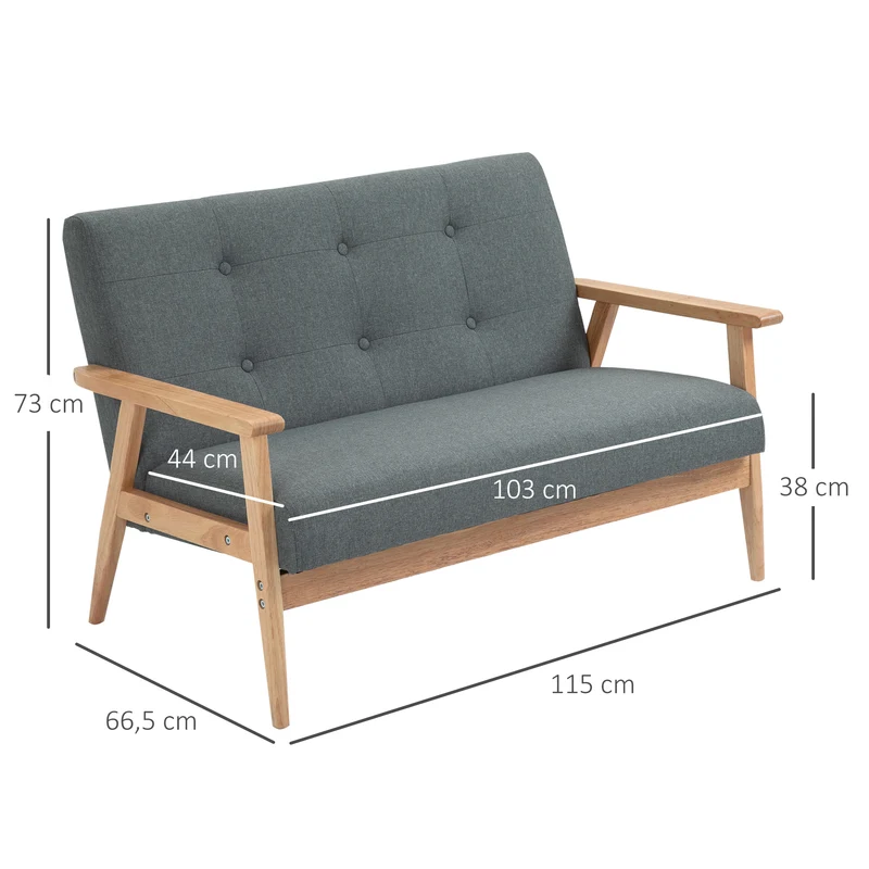 Canapé 2 places 115 x 66,5 x 73 cm assise et dossier rembourrés confort optimal scandinave moderne en lin gris foncé 21_0001820