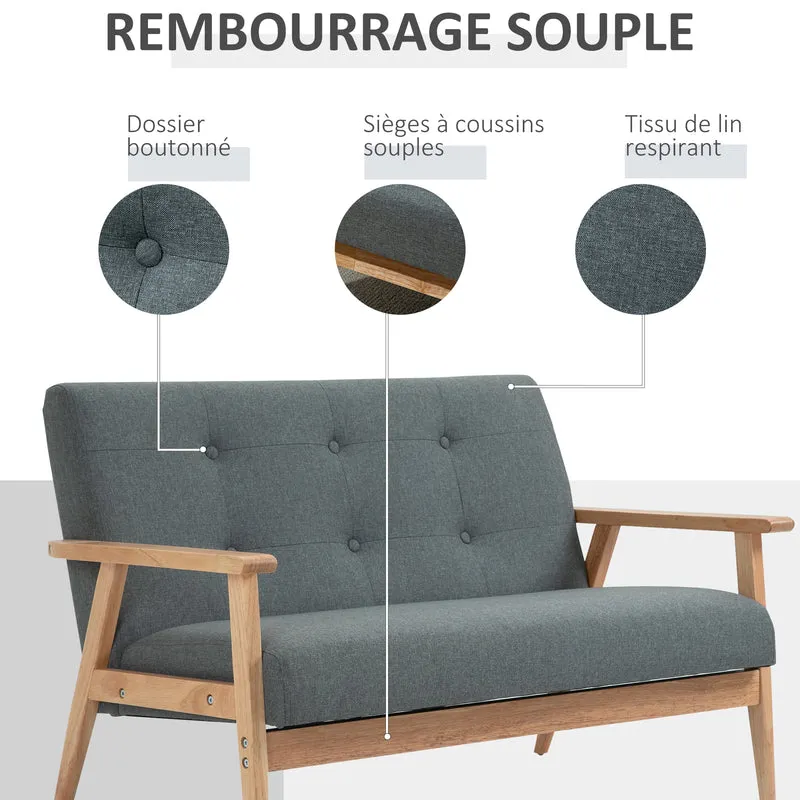 Canapé 2 places 115 x 66,5 x 73 cm assise et dossier rembourrés confort optimal scandinave moderne en lin gris foncé 21_0001820