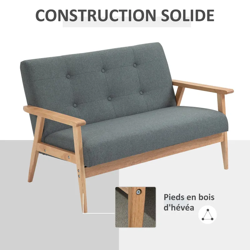 Canapé 2 places 115 x 66,5 x 73 cm assise et dossier rembourrés confort optimal scandinave moderne en lin gris foncé 21_0001820