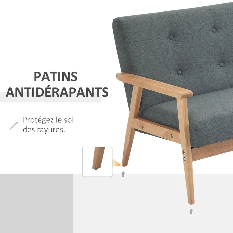 Canapé 2 places 115 x 66,5 x 73 cm assise et dossier rembourrés confort optimal scandinave moderne en lin gris foncé 21_0001820