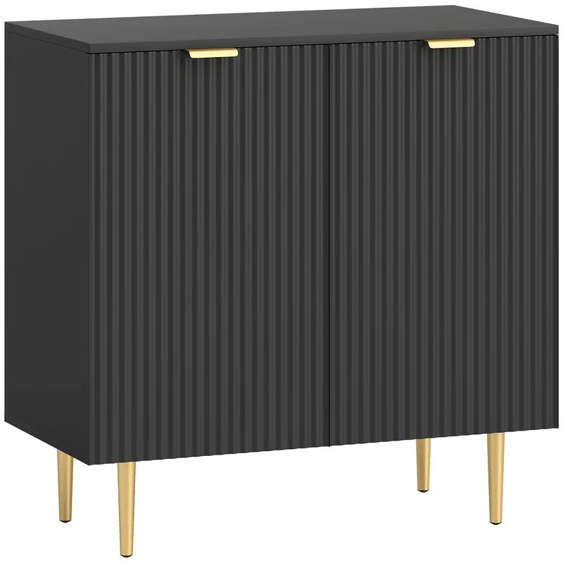 Buffet de cuisine 2 portes 80 x 40 x 80 cm étagère réglable pieds métalliques surélevés design épuré compact en MDF noir 21_0003271