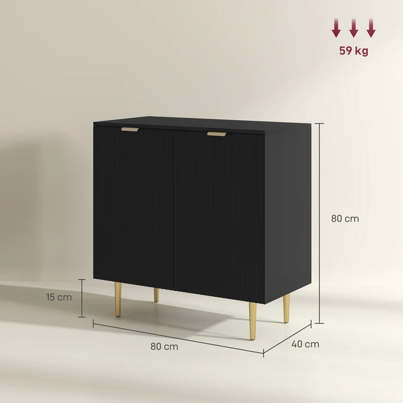 Buffet de cuisine 2 portes 80 x 40 x 80 cm étagère réglable pieds métalliques surélevés design épuré compact en MDF noir 21_0003271