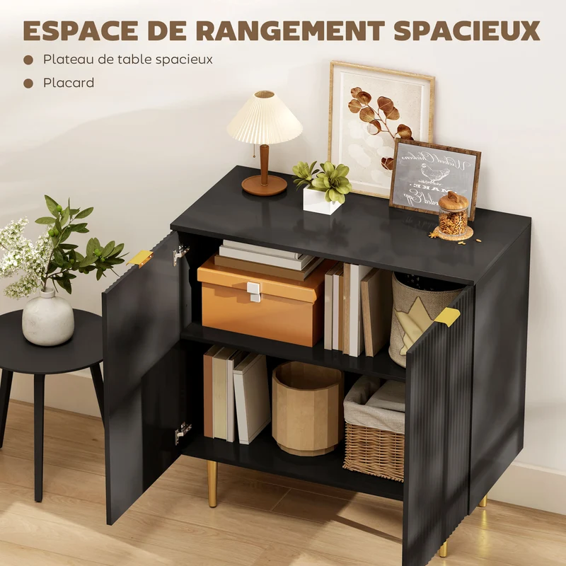 Buffet de cuisine 2 portes 80 x 40 x 80 cm étagère réglable pieds métalliques surélevés design épuré compact en MDF noir 21_0003271