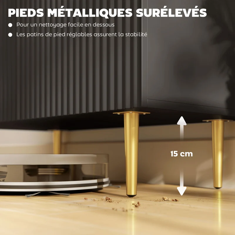Buffet de cuisine 2 portes 80 x 40 x 80 cm étagère réglable pieds métalliques surélevés design épuré compact en MDF noir 21_0003271