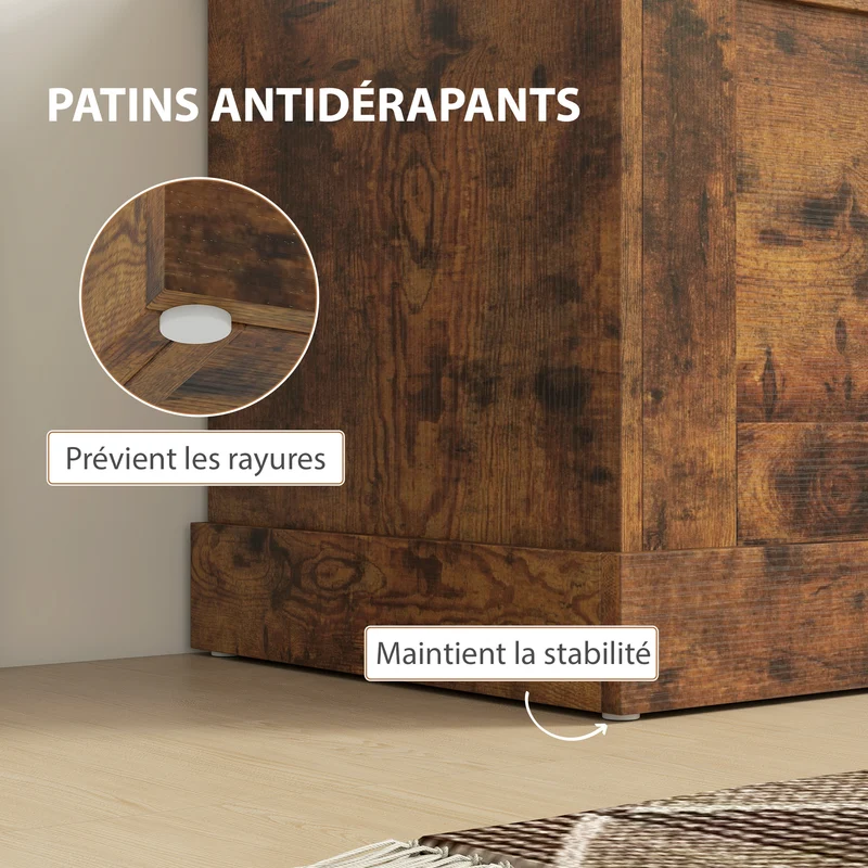 Banc coffre salon 80 x 40 x 45 cm grande capacité charnière de sécurité grain bois moderne en mélamine brun rustique 21_0002948