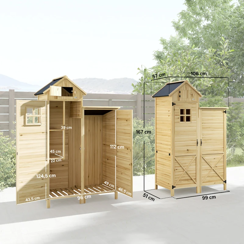 Armoire de jardin abri de rangement 106 x 57 x 167 cm étagères amovibles rangement organisé rustique en bois naturel 21_0005634