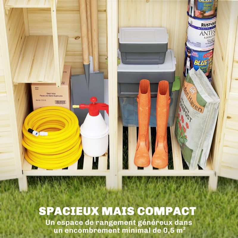 Armoire de jardin abri de rangement 106 x 57 x 167 cm étagères amovibles rangement organisé rustique en bois naturel 21_0005634