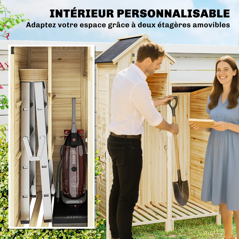 Armoire de jardin abri de rangement 106 x 57 x 167 cm étagères amovibles rangement organisé rustique en bois naturel 21_0005634