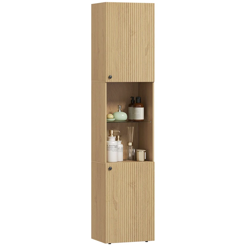 Armoire colonne salle de bain 40 x 31 x 182 cm étagères réglables antibasculement contemporain minimaliste en MDF chêne 21_0002121