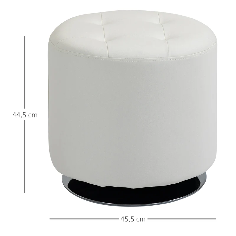 Repose-pieds pivotant rond salon pouf capitonné 45,5 x 44,5 cm rembourré confortable utile design scandinave en PU blanc 21_0002830