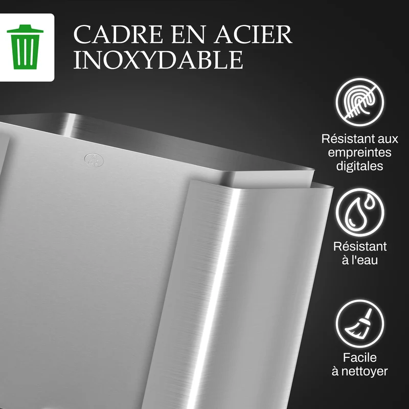 Poubelle de cuisine double 45,8 x 36 x 67,6 cm seaux amovibles fermeture douce tri moderne en acier inoxydable argent 21_0005907