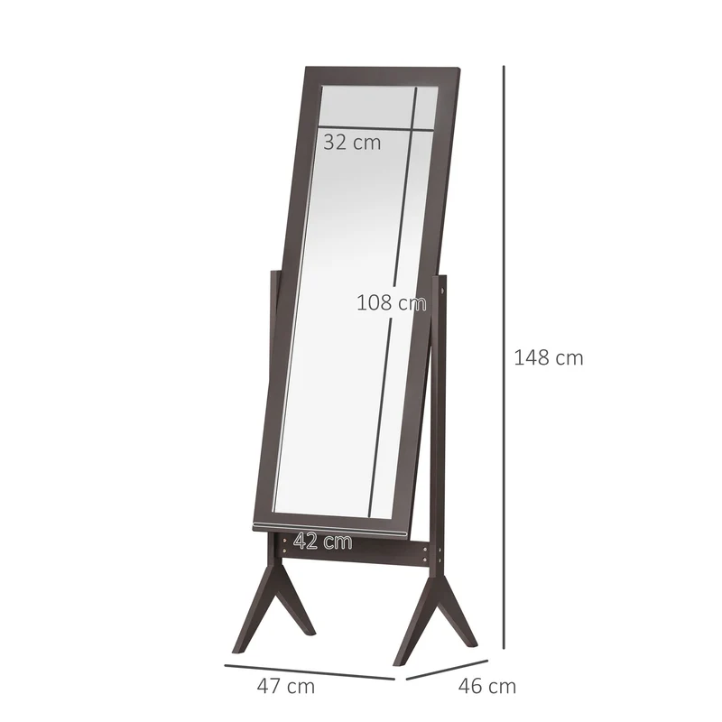 Miroir sur pied pour dressing chambre 47 x 46 x 148 cm inclinaison réglable double angle classique épuré en MDF café 21_0001441