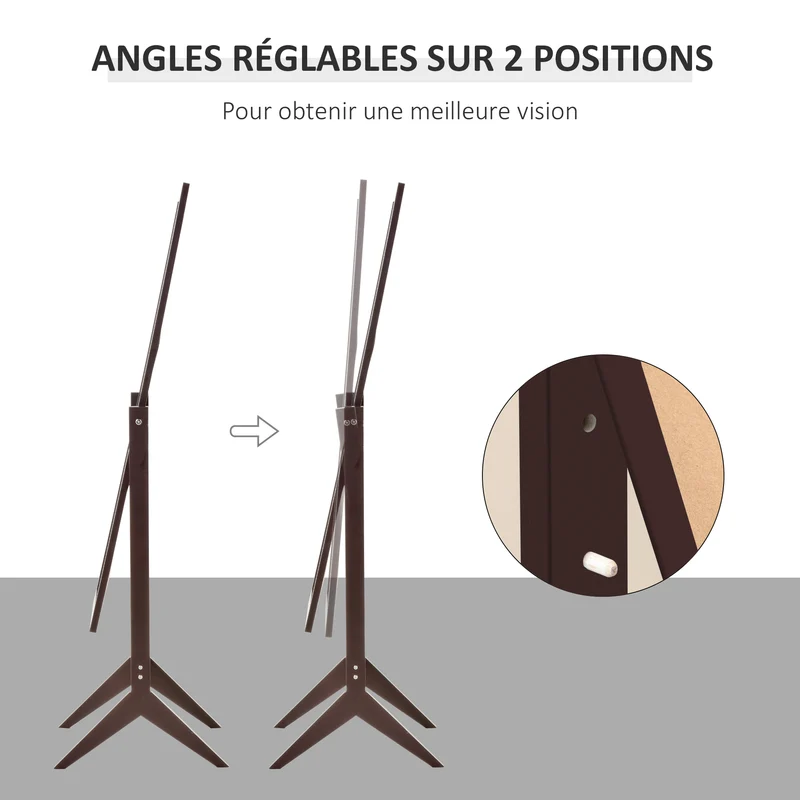Miroir sur pied pour dressing chambre 47 x 46 x 148 cm inclinaison réglable double angle classique épuré en MDF café 21_0001441
