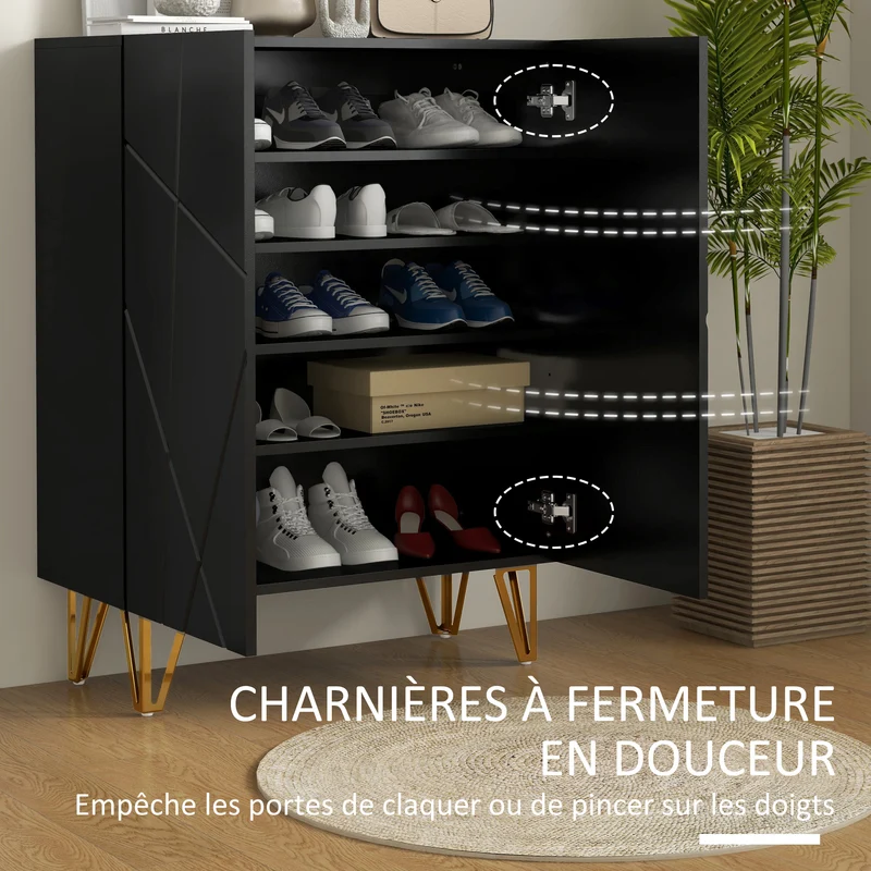 Meuble à chaussures 72 x 31,5 x 95 cm étagères réglables 20 paires design moderne en panneaux de particules noir laqué 21_0002707