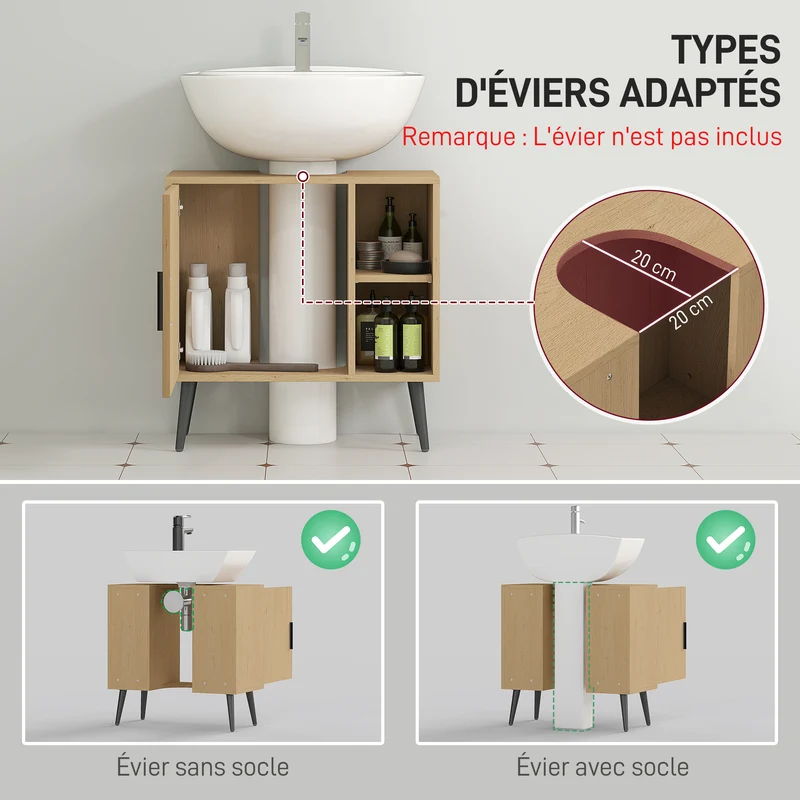 Meuble sous lavabo salle de bains 60 x 30 x 59.5 cm fermeture douce style industriel en panneau de particules chêne 21_0002080