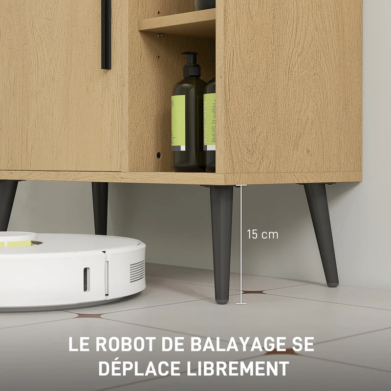 Meuble sous lavabo salle de bains 60 x 30 x 59.5 cm fermeture douce style industriel en panneau de particules chêne 21_0002080