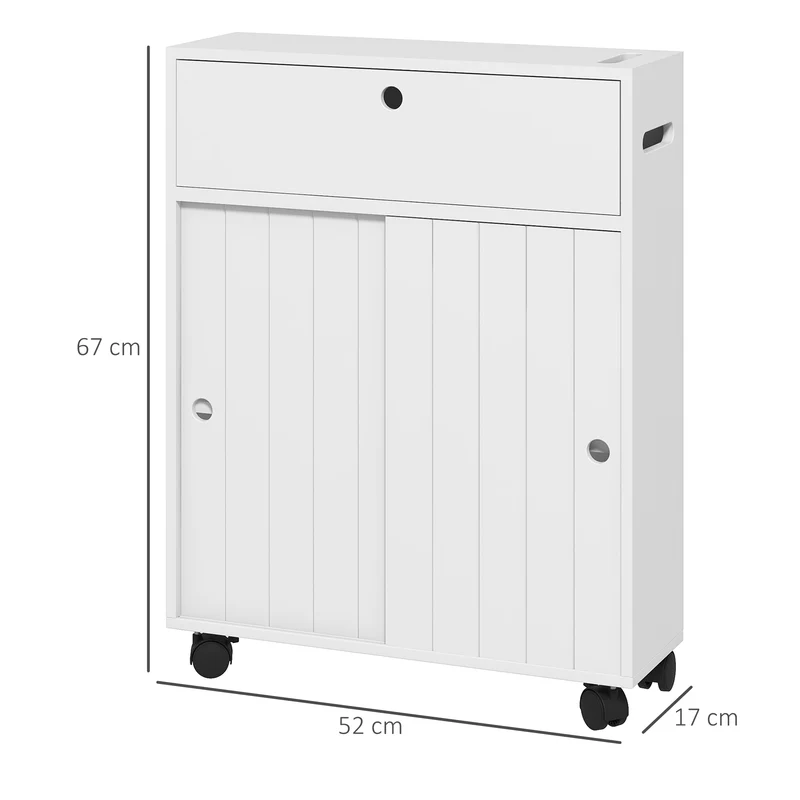 Meuble de rangement toilette compact 52 x 17 x 67 cm porte papier sur roulettes étagères réglables épuré en MDF blanc 21_0001982