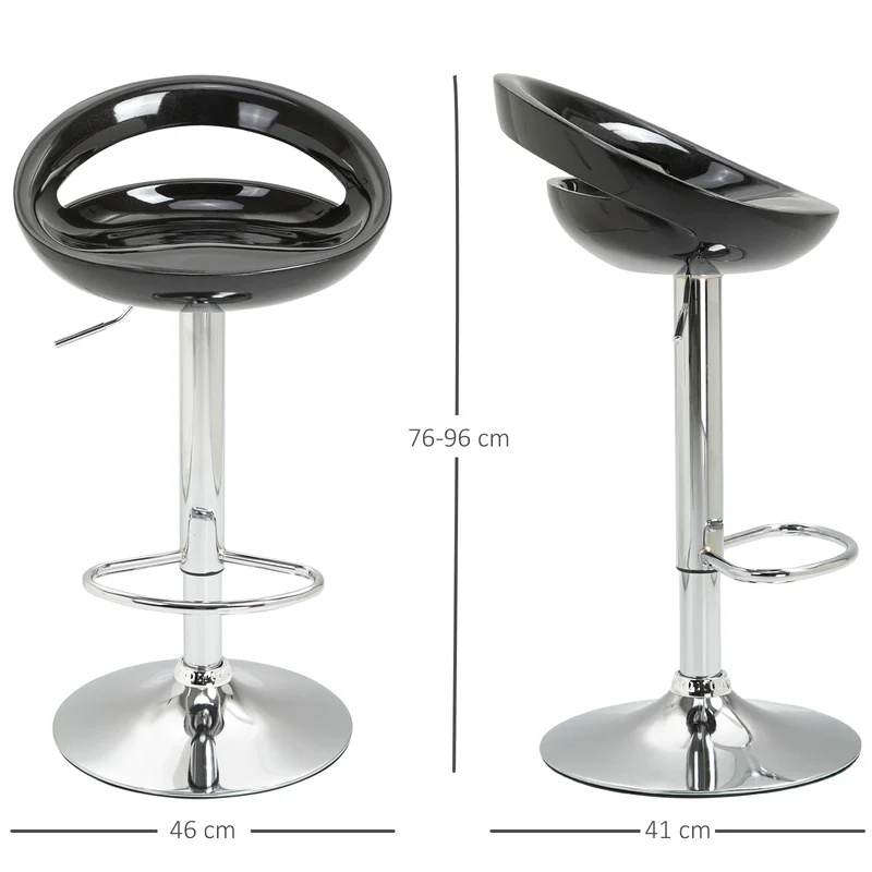 Lot de 2 tabourets de bar pour cuisine hauteur réglable assise pivotante 360° 46 x 41 x 76-96 cm moderne en métal noir 21_0002187