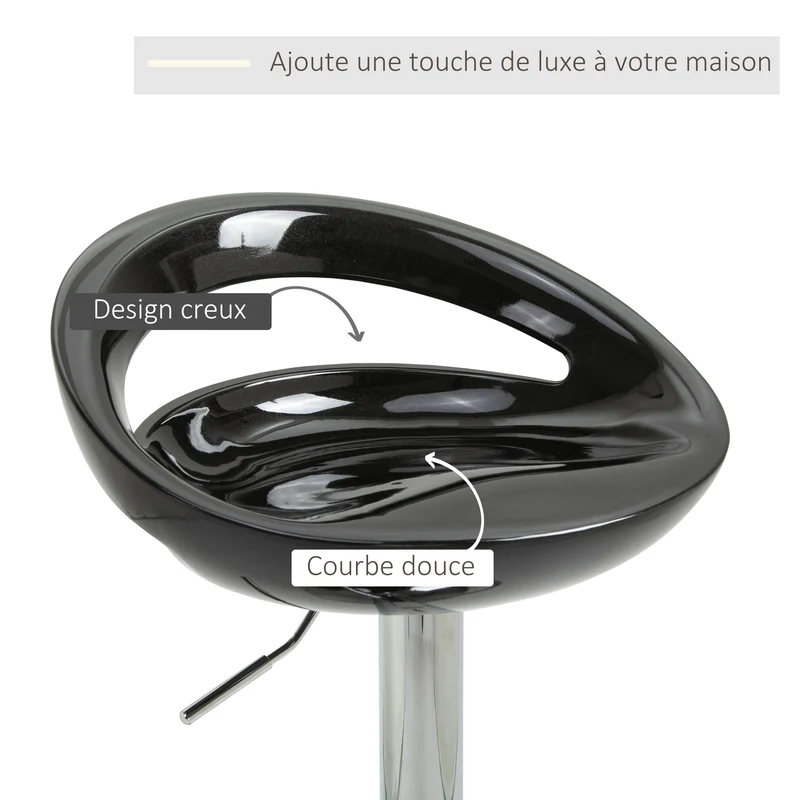 Lot de 2 tabourets de bar pour cuisine hauteur réglable assise pivotante 360° 46 x 41 x 76-96 cm moderne en métal noir 21_0002187