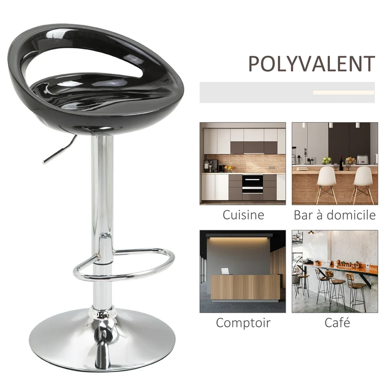 Lot de 2 tabourets de bar pour cuisine hauteur réglable assise pivotante 360° 46 x 41 x 76-96 cm moderne en métal noir 21_0002187