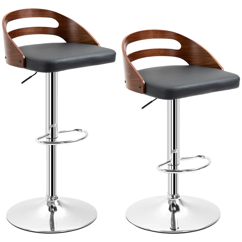 Lot de 2 tabourets de bar 46,5 x 44,5 x 100 cm réglables en hauteur pivotant 360° assise enveloppante design en PU noir 21_0002261