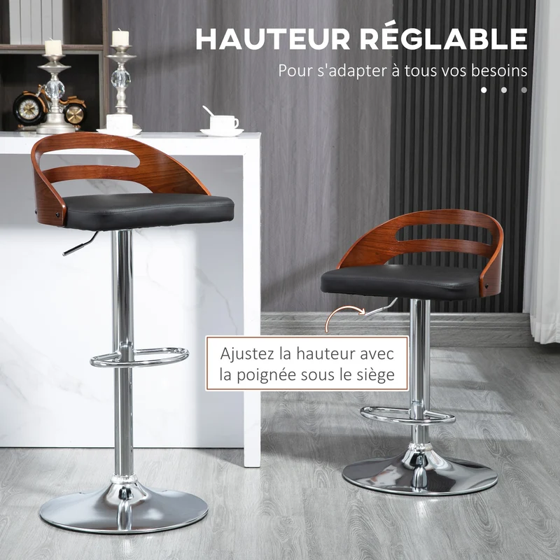 Lot de 2 tabourets de bar 46,5 x 44,5 x 100 cm réglables en hauteur pivotant 360° assise enveloppante design en PU noir 21_0002261